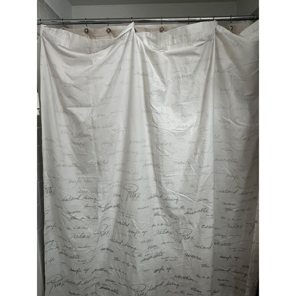 Fabric Shower Curtain w Script Design By Coastal Collection Nautical Home Decor